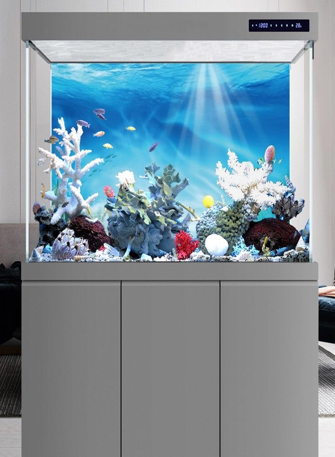 AWERT Undersea Theme Aquarium Background Colorful Coral Tropical Fish Sunshine Underwater World Fish Tank Background 36x18 inches Durable Polyester Background - Image 5